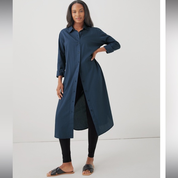 Pact Dresses & Skirts - Pact lightweight  Navy Midi long sleeve shirt Dress